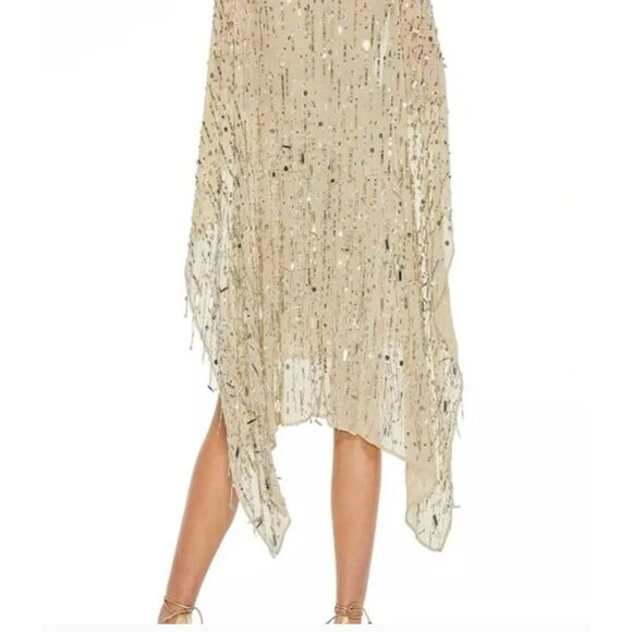 NEW Mac Duggal 94044 Gold Sequin Beaded Kimono Sleeve Wrap Mini Dress - Size M - Picture 2 of 10